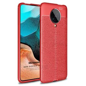 Microsonic Xiaomi Poco F2 Pro Deri Dokulu Silikon Kırmızı Kılıf