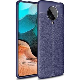 Microsonic Xiaomi Poco F2 Pro Deri Dokulu Silikon Lacivert Kılıf