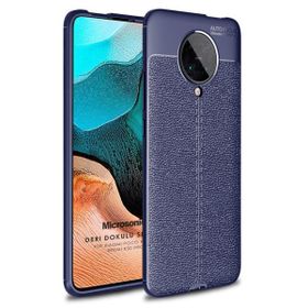 Microsonic Xiaomi Poco F2 Pro Deri Dokulu Silikon Lacivert Kılıf