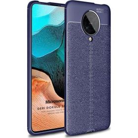 Microsonic Xiaomi Poco F2 Pro Deri Dokulu Silikon Lacivert Kılıf
