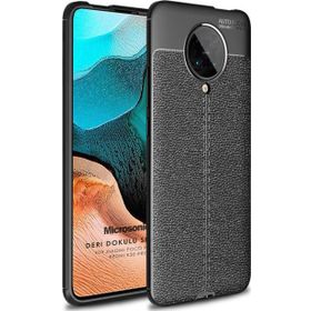 Microsonic Xiaomi Poco F2 Pro Deri Dokulu Silikon Siyah Kılıf