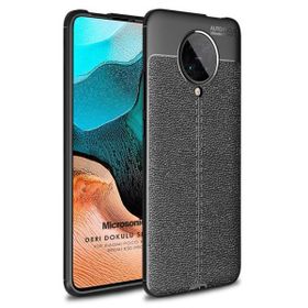 Microsonic Xiaomi Poco F2 Pro Deri Dokulu Silikon Siyah Kılıf