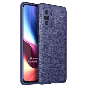 Microsonic Xiaomi Poco F3 Deri Dokulu Silikon Lacivert Kılıf