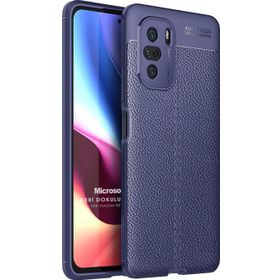 Microsonic Xiaomi Poco F3 Deri Dokulu Silikon Lacivert Kılıf