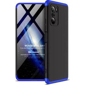Microsonic Xiaomi Poco F3 Double Dip 360 Protective Siyah Mavi Kılıf