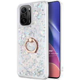 Microsonic Xiaomi Poco F3 Glitter Liquid Holder Gümüş Kılıf