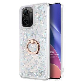 Microsonic Xiaomi Poco F3 Glitter Liquid Holder Gümüş Kılıf