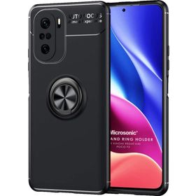 Microsonic Xiaomi Poco F3 Kickstand Ring Holder Siyah Kılıf