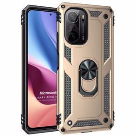 Microsonic Xiaomi Poco F3 Military Ring Holder Gold Kılıf