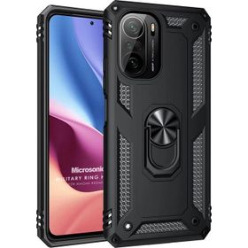 Microsonic Xiaomi Poco F3 Military Ring Holder Siyah Kılıf
