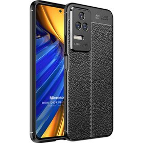 Microsonic Xiaomi Poco F4 Deri Dokulu Silikon Siyah Kılıf