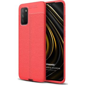 Microsonic Xiaomi Poco M3 Deri Dokulu Silikon Kırmızı Kılıf