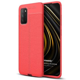 Microsonic Xiaomi Poco M3 Deri Dokulu Silikon Kırmızı Kılıf