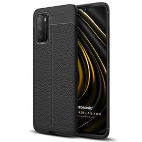 Microsonic Xiaomi Poco M3 Deri Dokulu Silikon Siyah Kılıf