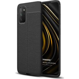 Microsonic Xiaomi Poco M3 Deri Dokulu Silikon Siyah Kılıf