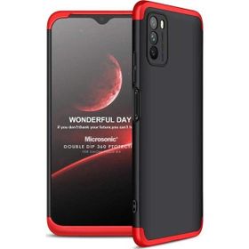 Microsonic Xiaomi Poco M3 Double Dip 360 Protective Siyah Kırmızı Kılıf