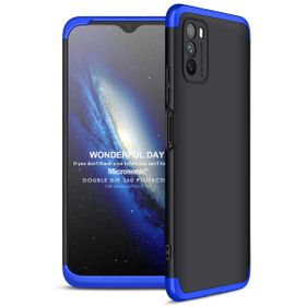 Microsonic Xiaomi Poco M3 Double Dip 360 Protective Siyah Mavi Kılıf