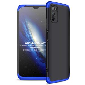 Microsonic Xiaomi Poco M3 Double Dip 360 Protective Siyah Mavi Kılıf
