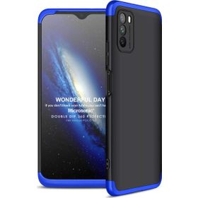 Microsonic Xiaomi Poco M3 Double Dip 360 Protective Siyah Mavi Kılıf