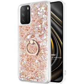 Microsonic Xiaomi Poco M3 Glitter Liquid Holder Gold Kılıf