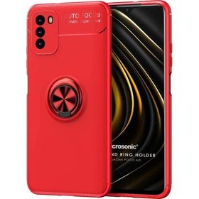 Microsonic Xiaomi Poco M3 Kickstand Ring Holder Kırmızı Kılıf