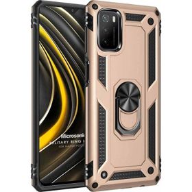 Microsonic Xiaomi Poco M3 Military Ring Holder Gold Kılıf