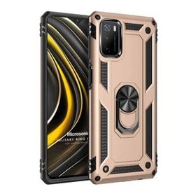 Microsonic Xiaomi Poco M3 Military Ring Holder Gold Kılıf
