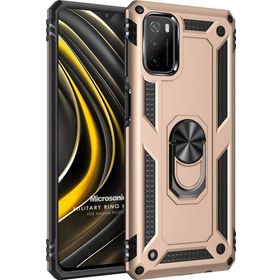Microsonic Xiaomi Poco M3 Military Ring Holder Gold Kılıf