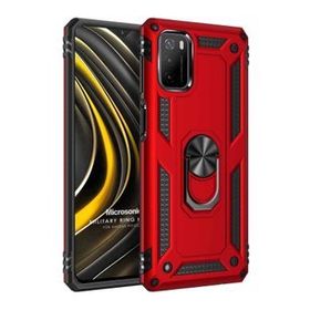 Microsonic Xiaomi Poco M3 Military Ring Holder Kırmızı Kılıf