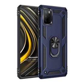 Microsonic Xiaomi Poco M3 Military Ring Holder Lacivert Kılıf