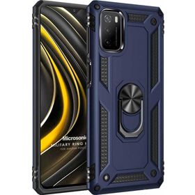 Microsonic Xiaomi Poco M3 Military Ring Holder Lacivert Kılıf