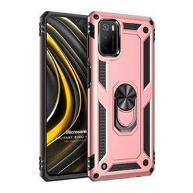 Microsonic Xiaomi Poco M3 Military Ring Holder Rose Gold Kılıf