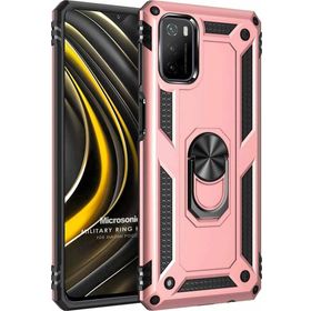 Microsonic Xiaomi Poco M3 Military Ring Holder Rose Gold Kılıf