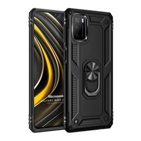 Microsonic Xiaomi Poco M3 Military Ring Holder Siyah Kılıf