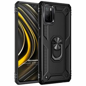 Microsonic Xiaomi Poco M3 Military Ring Holder Siyah Kılıf