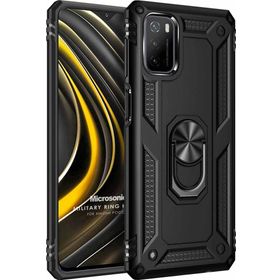 Microsonic Xiaomi Poco M3 Military Ring Holder Siyah Kılıf