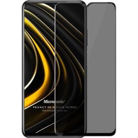 Microsonic Xiaomi Poco M3 Privacy 5D Gizlilik Filtreli Siyah Cam Ekran Koruyucu