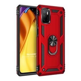 Microsonic Xiaomi Poco M3 Pro Military Ring Holder Kırmızı Kılıf