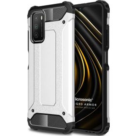 Microsonic Xiaomi Poco M3 Rugged Armor Gümüş Kılıf
