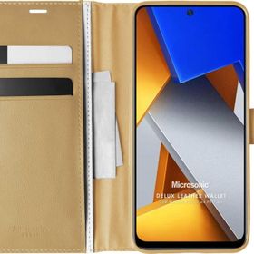 Microsonic Xiaomi Poco M4 Pro 4G Delux Leather Wallet Gold Kılıf