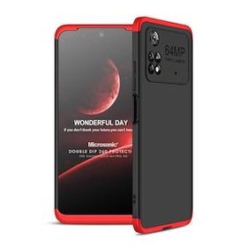 Microsonic Xiaomi Poco M4 Pro 4G Double Dip 360 Protective Siyah Kırmızı Kılıf