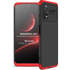 Microsonic Xiaomi Poco M4 Pro 4G Double Dip 360 Protective Siyah Kırmızı Kılıf