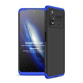Microsonic Xiaomi Poco M4 Pro 4G Double Dip 360 Protective Siyah Mavi Kılıf