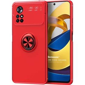 Microsonic Xiaomi Poco M4 Pro 4G Kickstand Ring Holder Kırmızı Kılıf