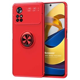 Microsonic Xiaomi Poco M4 Pro 4G Kickstand Ring Holder Kırmızı Kılıf