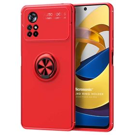 Microsonic Xiaomi Poco M4 Pro 4G Kickstand Ring Holder Kırmızı Kılıf