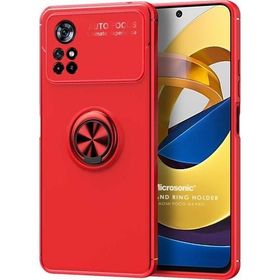 Microsonic Xiaomi Poco M4 Pro 4G Kickstand Ring Holder Kırmızı Kılıf