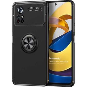 Microsonic Xiaomi Poco M4 Pro 4G Kickstand Ring Holder Siyah Kılıf