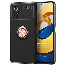 Microsonic Xiaomi Poco M4 Pro 4G Kickstand Ring Holder Siyah Kılıf