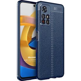 Microsonic Xiaomi Poco M4 Pro Deri Dokulu Silikon Lacivert Kılıf